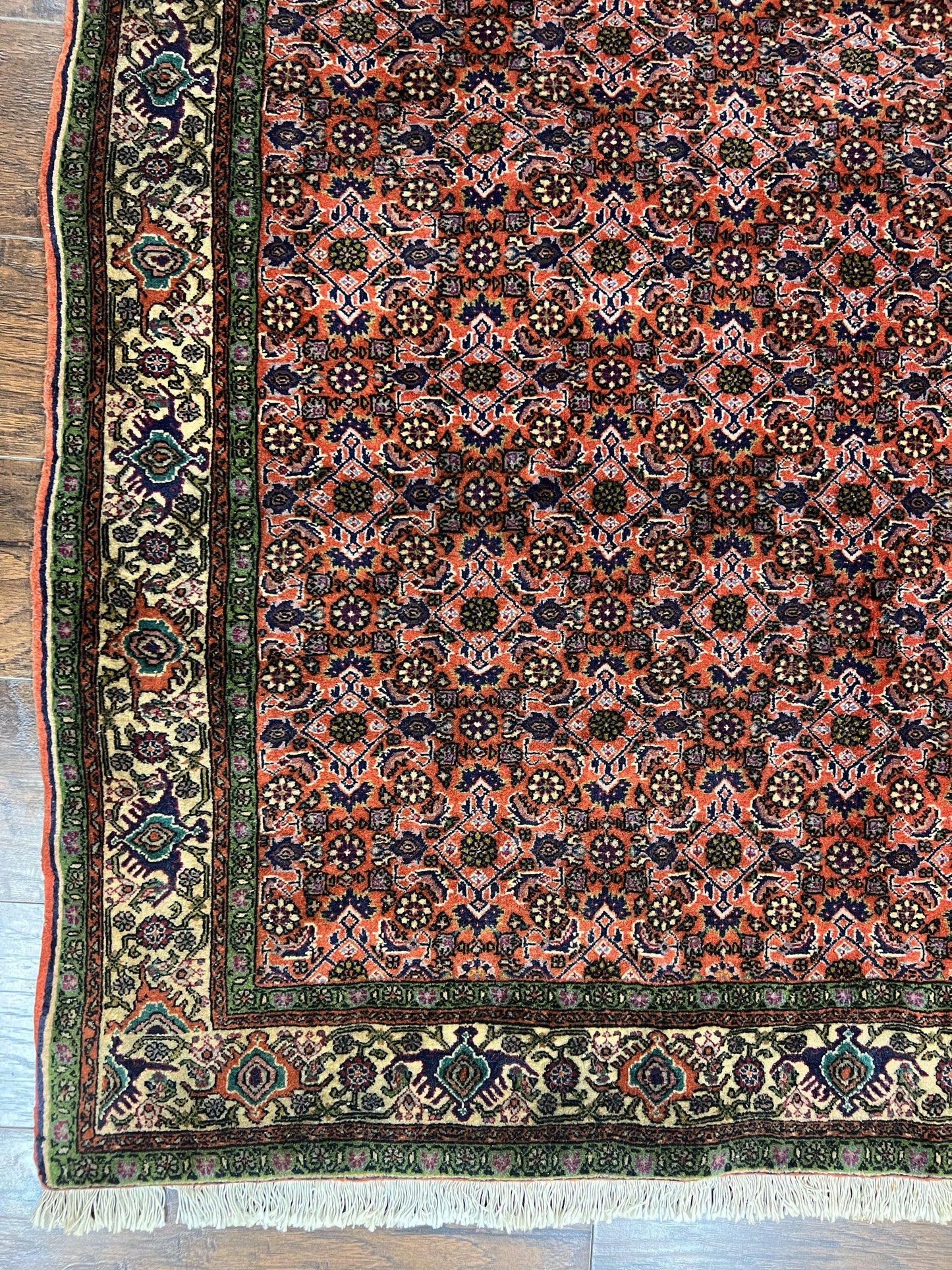 Antique Persian Bijar Rug 5x7, Allover Pattern, Hand Knotted Vintage Wool Tribal Oriental Carpet, Bidjar Rug, Red and Cream 5 x 7 ft, Handmade Rug
