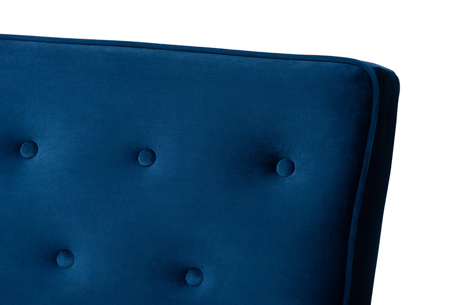 Baxton Studio Sorrento Mid-century Modern Navy Blue Velvet Fabric Upholstered Walnut Finished Wooden 3-seater Sofa