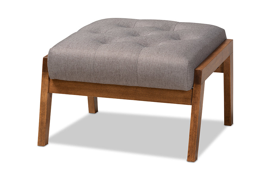 Baxton Studio Naeva Mid-Century Modern Grey Fabric Upholstered Walnut Finished Wood 2-Piece Armchair and Footstool Set