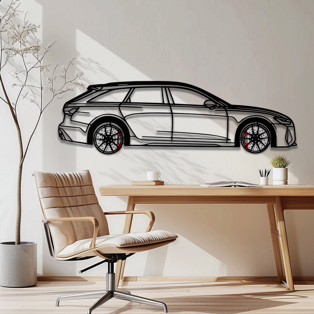 Audi RS6 Avant Metal Car Wall Art with Rotating Wheels - Super Wagon Silhouette Decor - Interactive Automotive Wall Art - KAFMEKA098