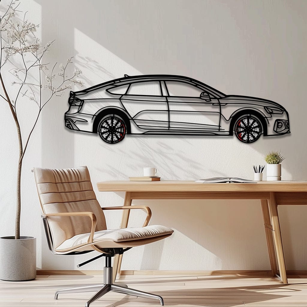 Audi RS5 Metal Car Wall Art with Rotating Wheels - Performance Sportback Silhouette Decor - Interactive Automotive Wall Art - KAFMEKA097