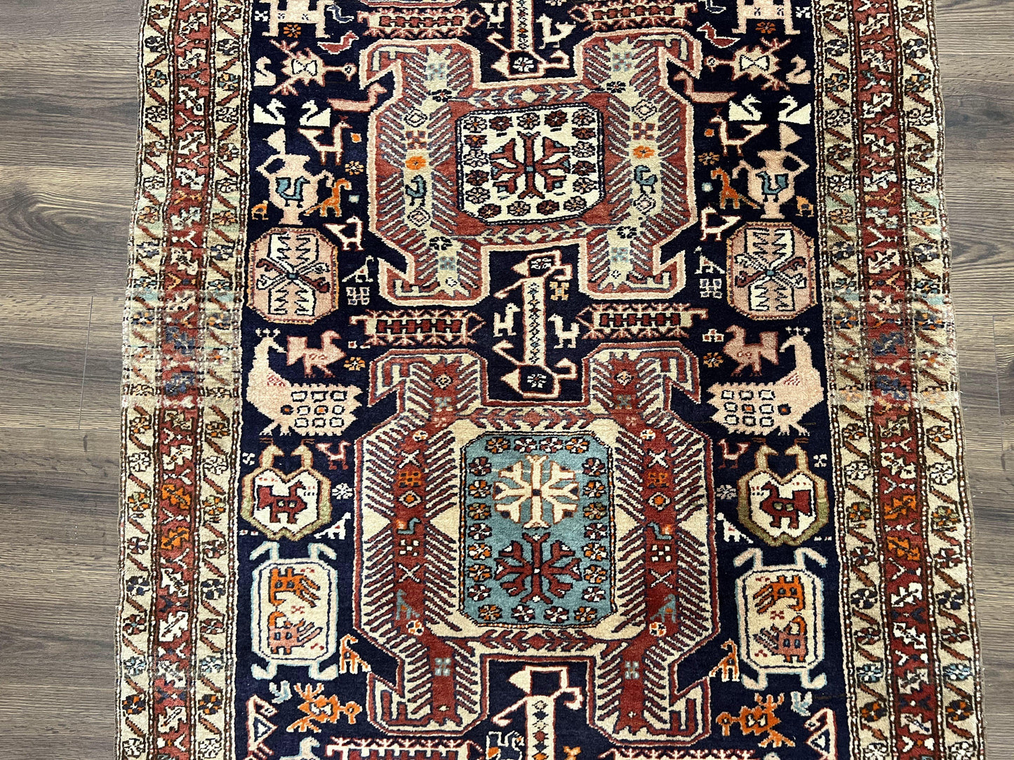 Persian Ardabil Wide Runner Rug 4x10 - Geometric Medallions & Animal Pictorials