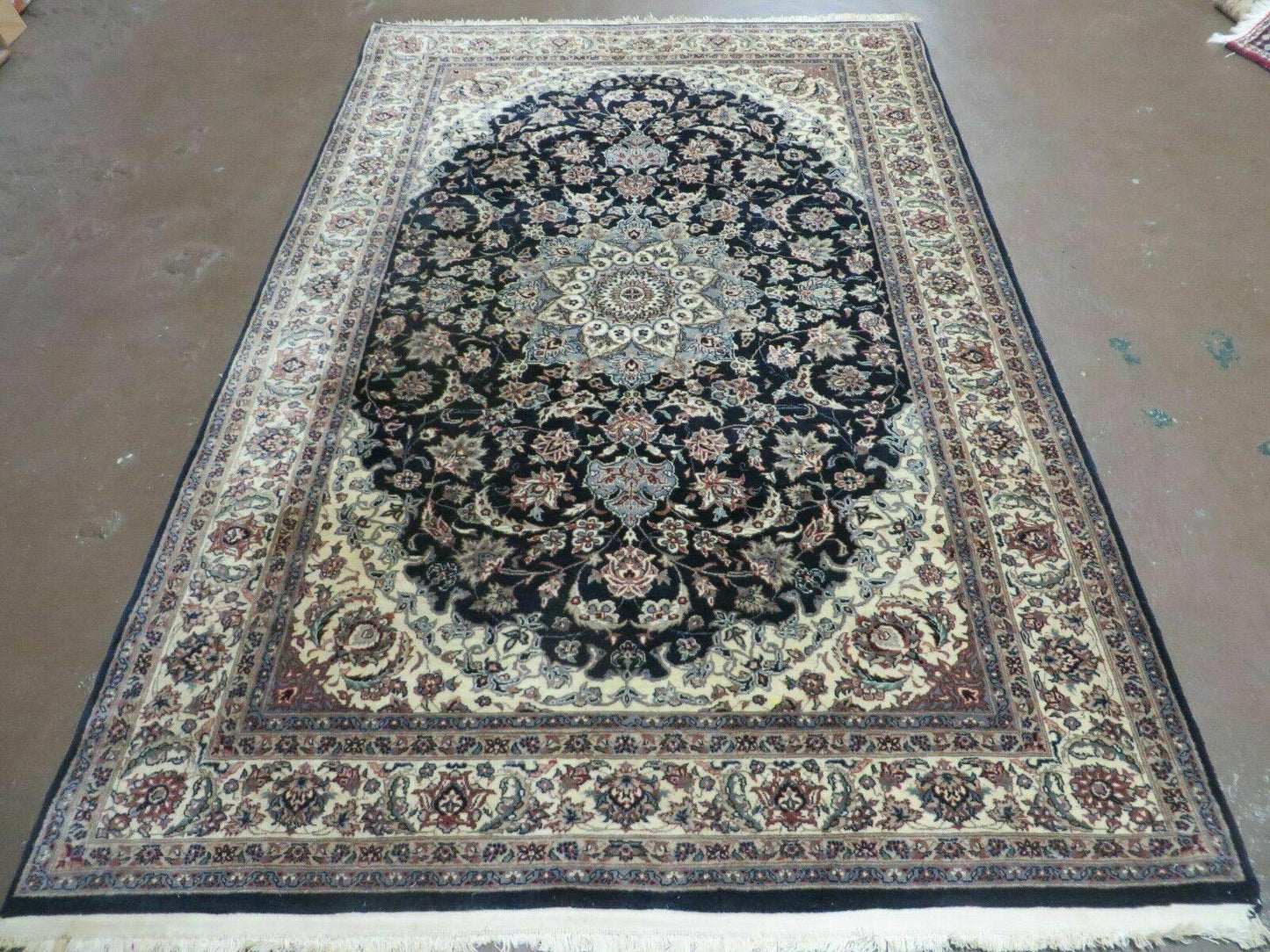 4' X 7' Vintage Handmade India Wool Silk Accent Rug Hand Knotted Black Organic