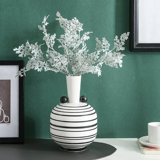 Simple Ceramic Vase Creative Hand-painted Black And White Striped Ornaments