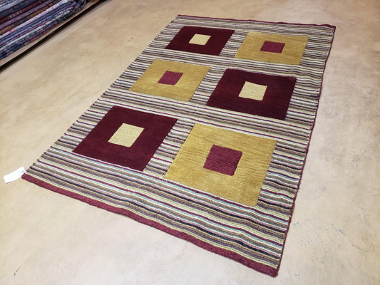 4x6 Colorful Tibetan Kilim Rug Vintage Wool Modern Rug Abstract Design Nice Gold Maroon Multicolor Carpet