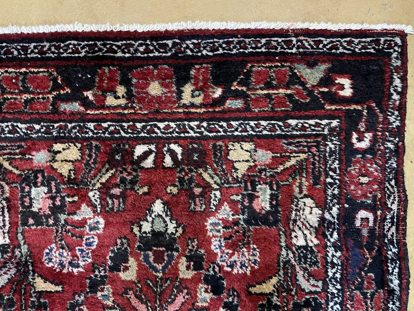Antique Persian Hamadan Runner Rug 3.4 x 9, Red, Handmade Wool Runner