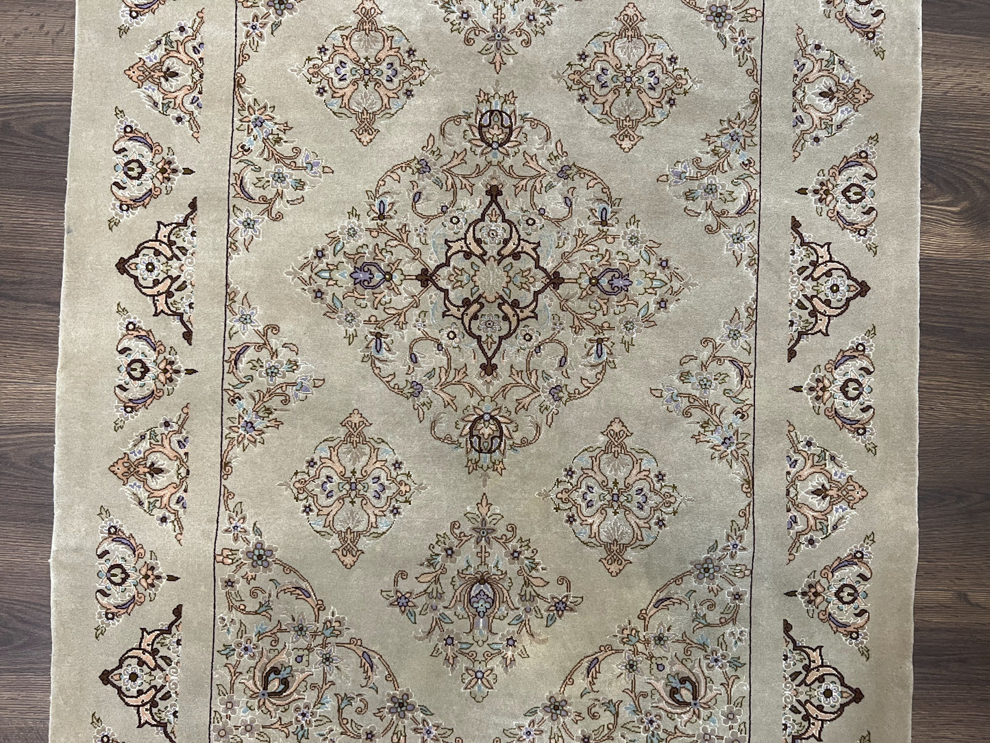 Very Fine Persian Isfahan Rug 3x5 ft with Signature, Kork Wool on Silk Foundation, Gray-Taupe Vintage Hand Knotted Oriental Carpet, 60 Raj 460 KPSI