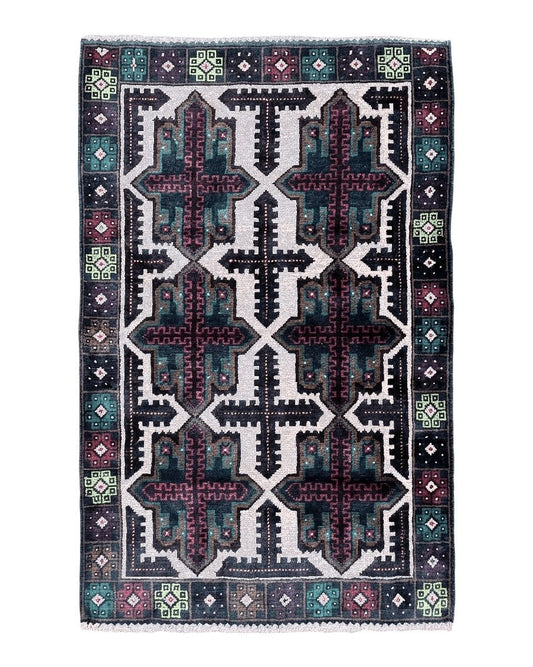 3 X 4.4 Vintage Handmade Tribal Wool Rug Balouchi Rug Afghan Rug Red Beige Green