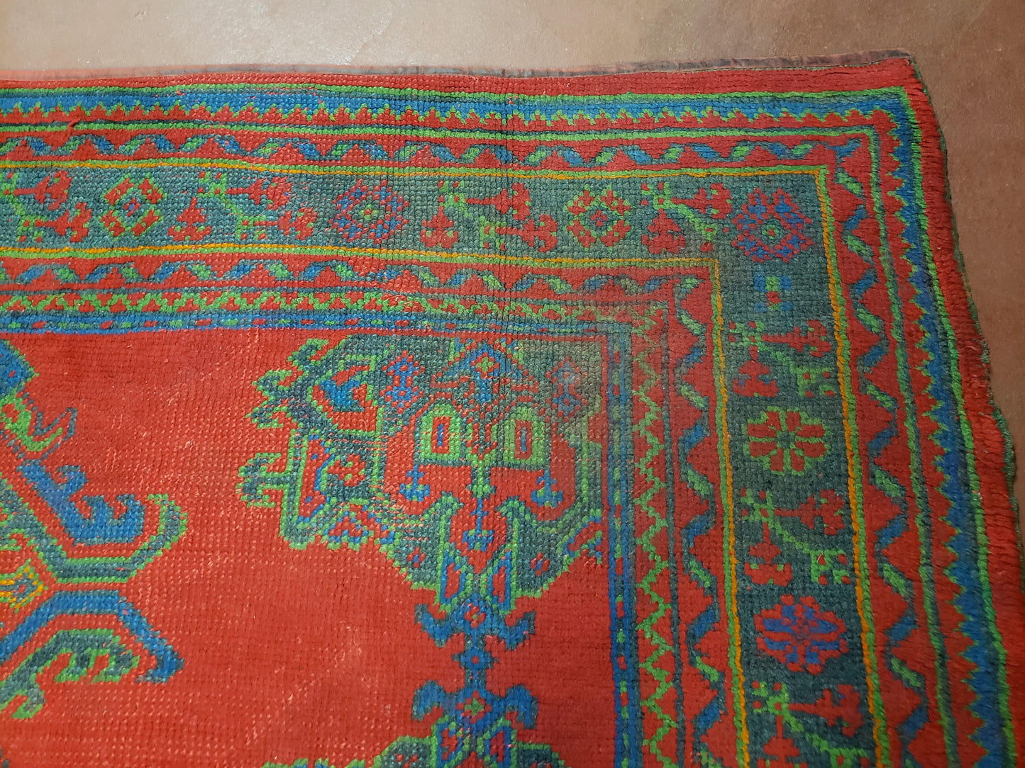 7x11 Turkish Oushak Rug, Vintage Red & Blue Oriental Carpet, Hand Knotted Wool Area Rug 7 x 11, Turkish Sparta Rug, Antique Turkish Rug Nice