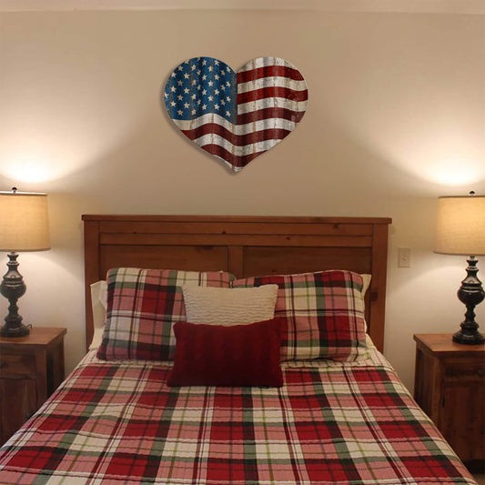 Heart-Shaped American Flag - Corrugated Metal Wall Art