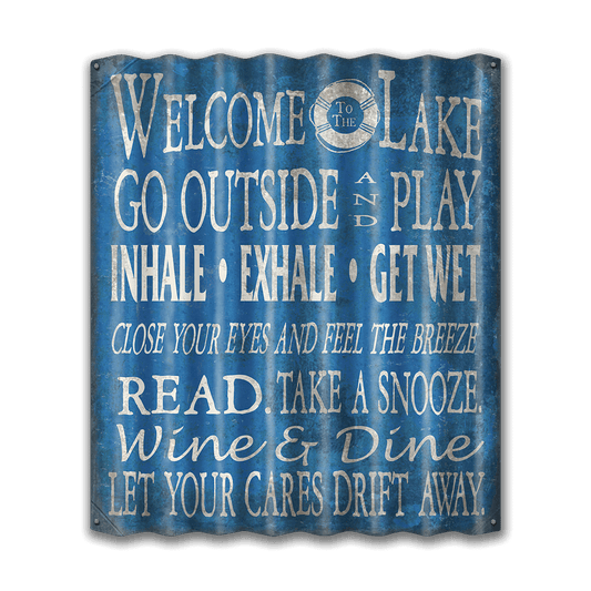 Welcome to the Lake: Blue Generic - Corrugated Metal Wall Art