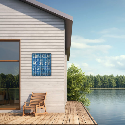 Welcome to the Lake: Blue Generic - Corrugated Metal Wall Art