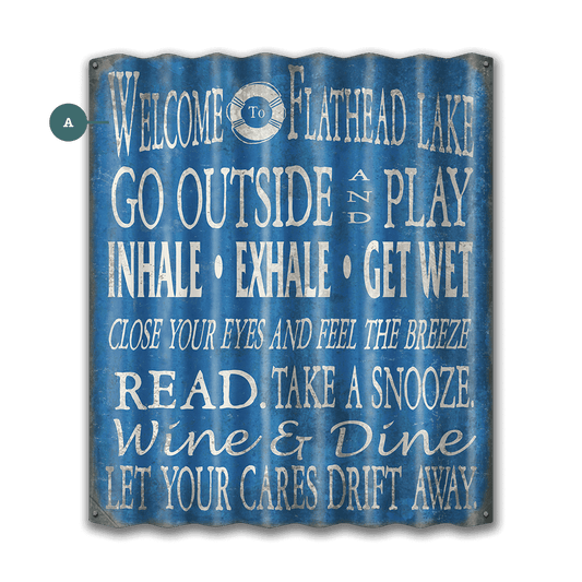 Welcome to the Lake: Blue Personalized - Corrugated Metal Wall Art