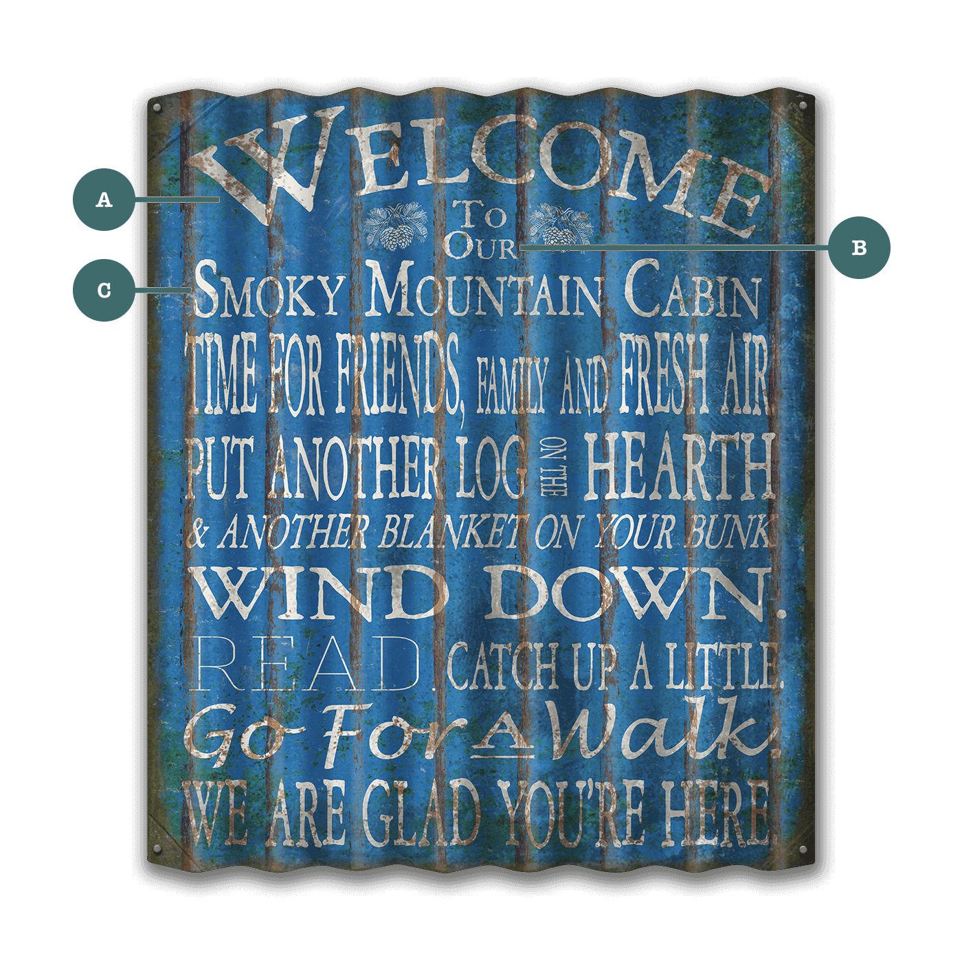 Welcome to the Cabin: 3 Lines - Corrugated Metal Wall Art