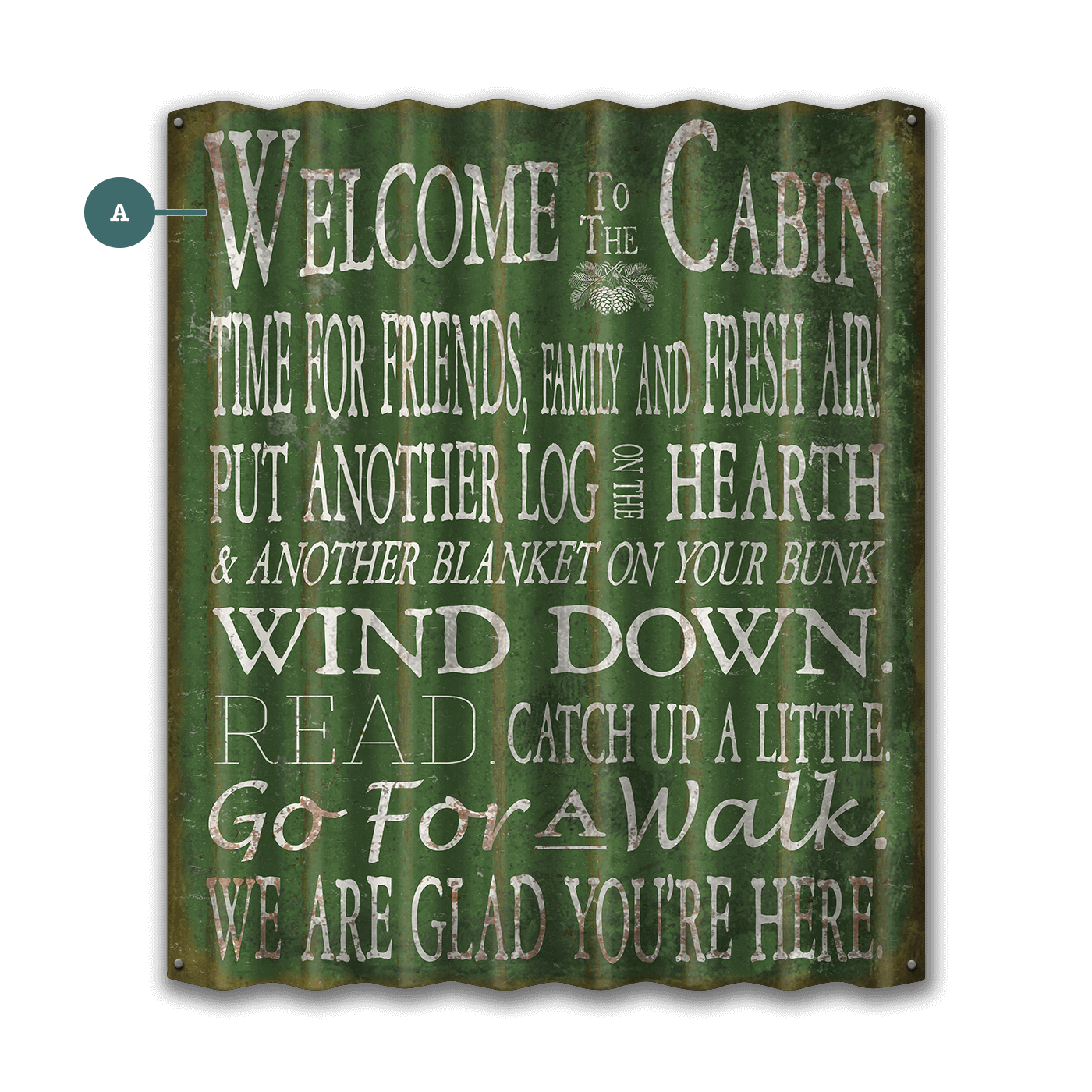 Welcome to the Cabin: 1 Line - Corrugated Metal Wall Art