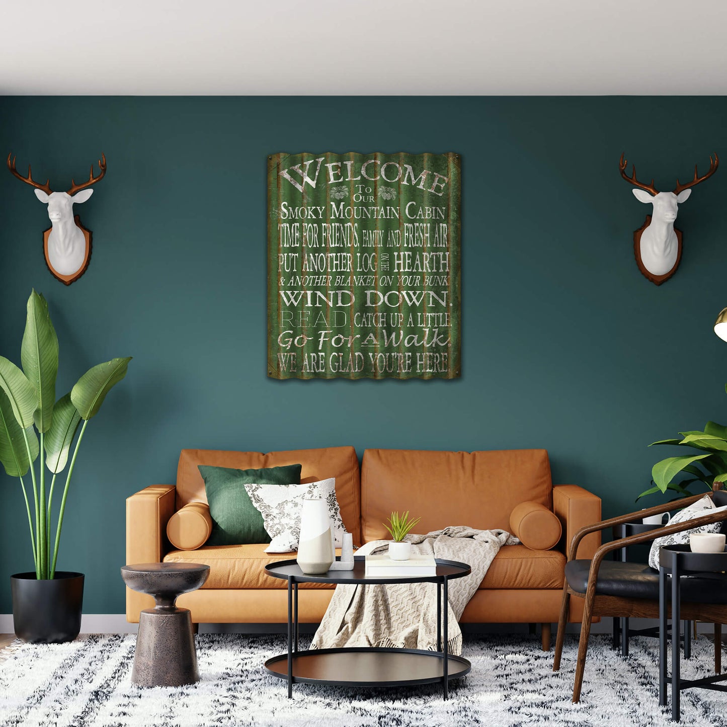 Welcome to the Cabin: 3 Lines - Corrugated Metal Wall Art