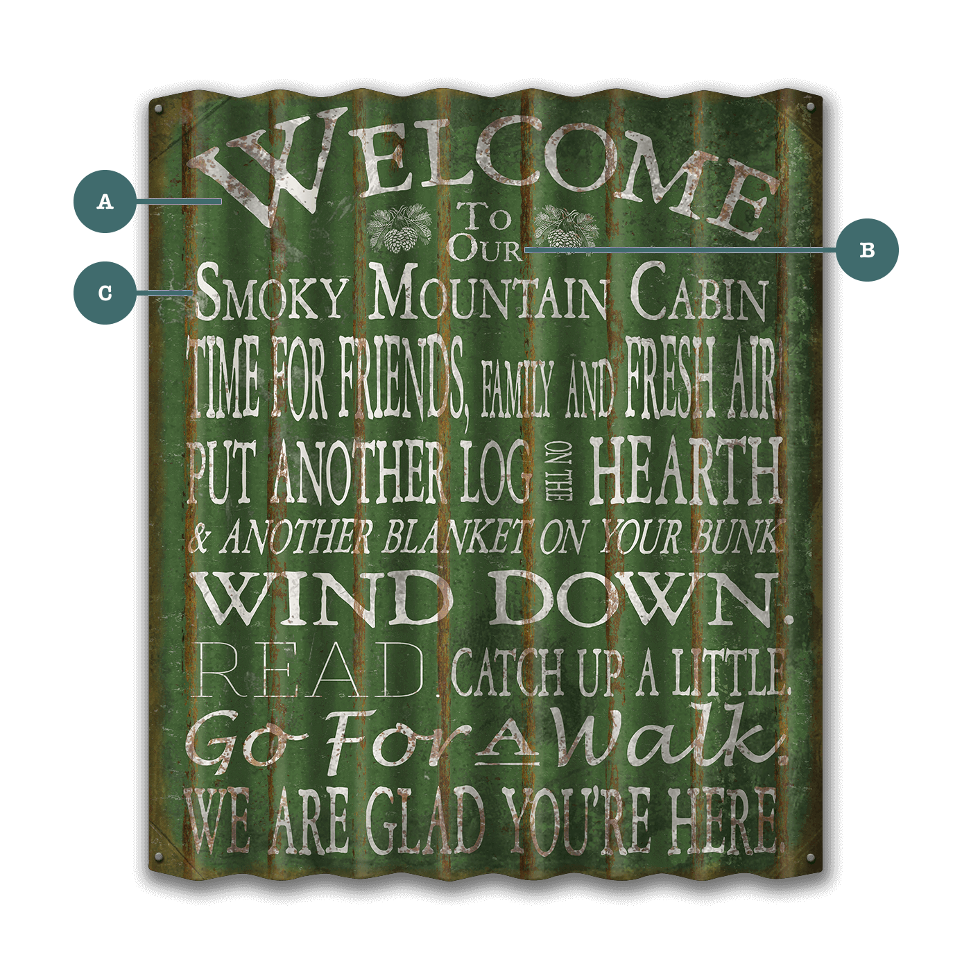 Welcome to the Cabin: 3 Lines - Corrugated Metal Wall Art