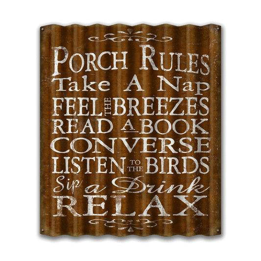 Porch Rules - Corrugated Metal Wall Art