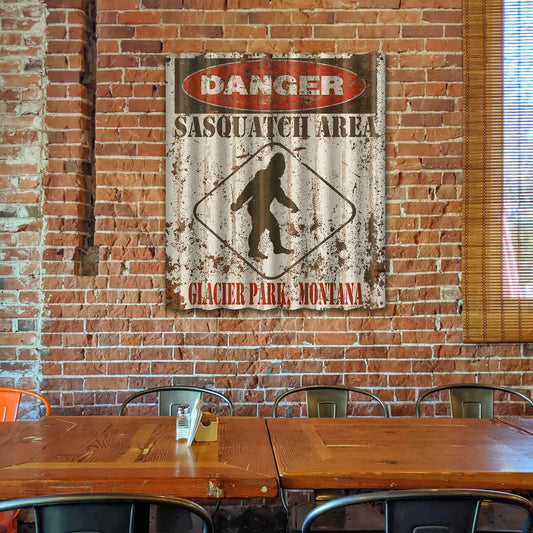 Sasquatch Warning Sign - Corrugated Metal Wall Art