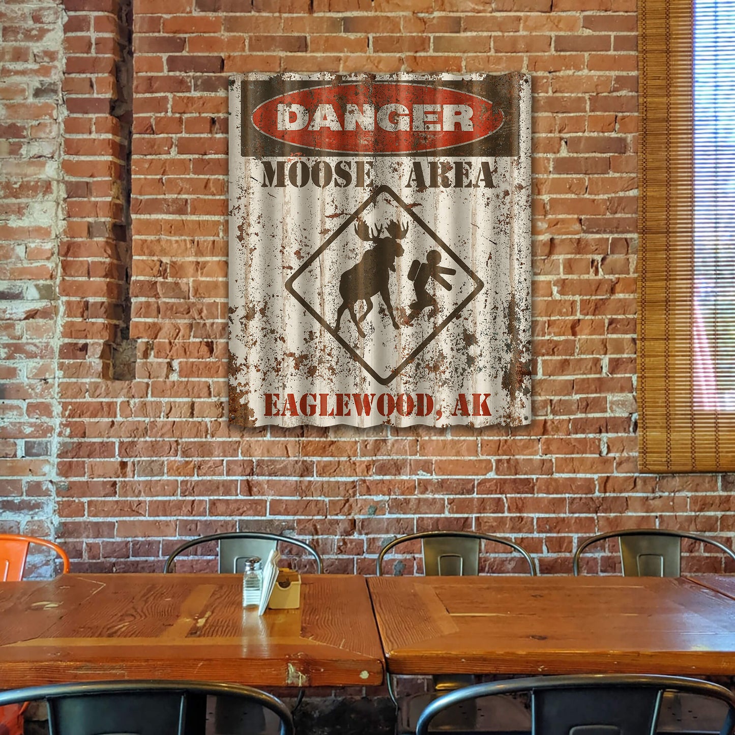 Moose Warning Sign - Corrugated Metal Wall Art