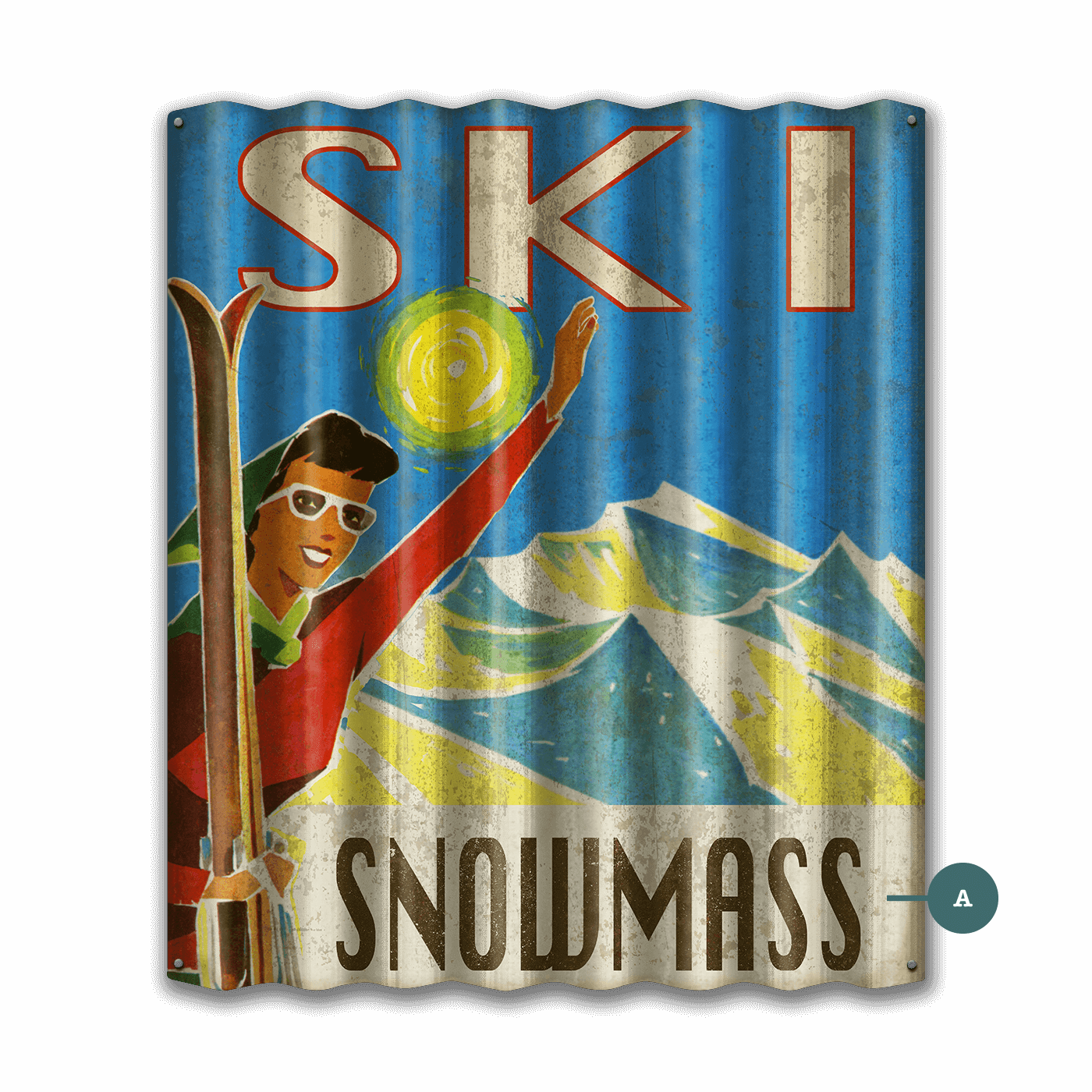 Waving Skier - Corrugated Metal Wall Art
