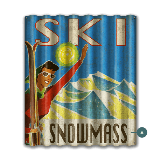 Waving Skier - Corrugated Metal Wall Art