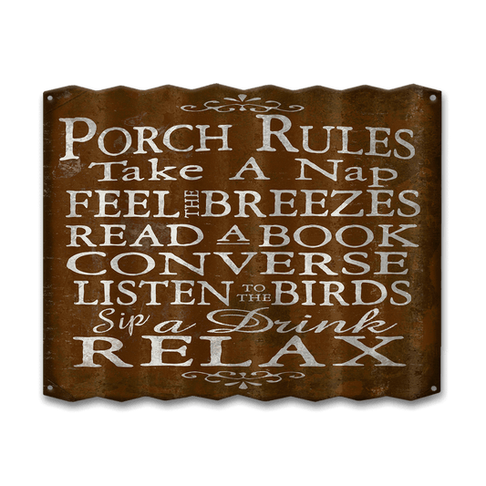 Porch Rules - Corrugated Metal Wall Art