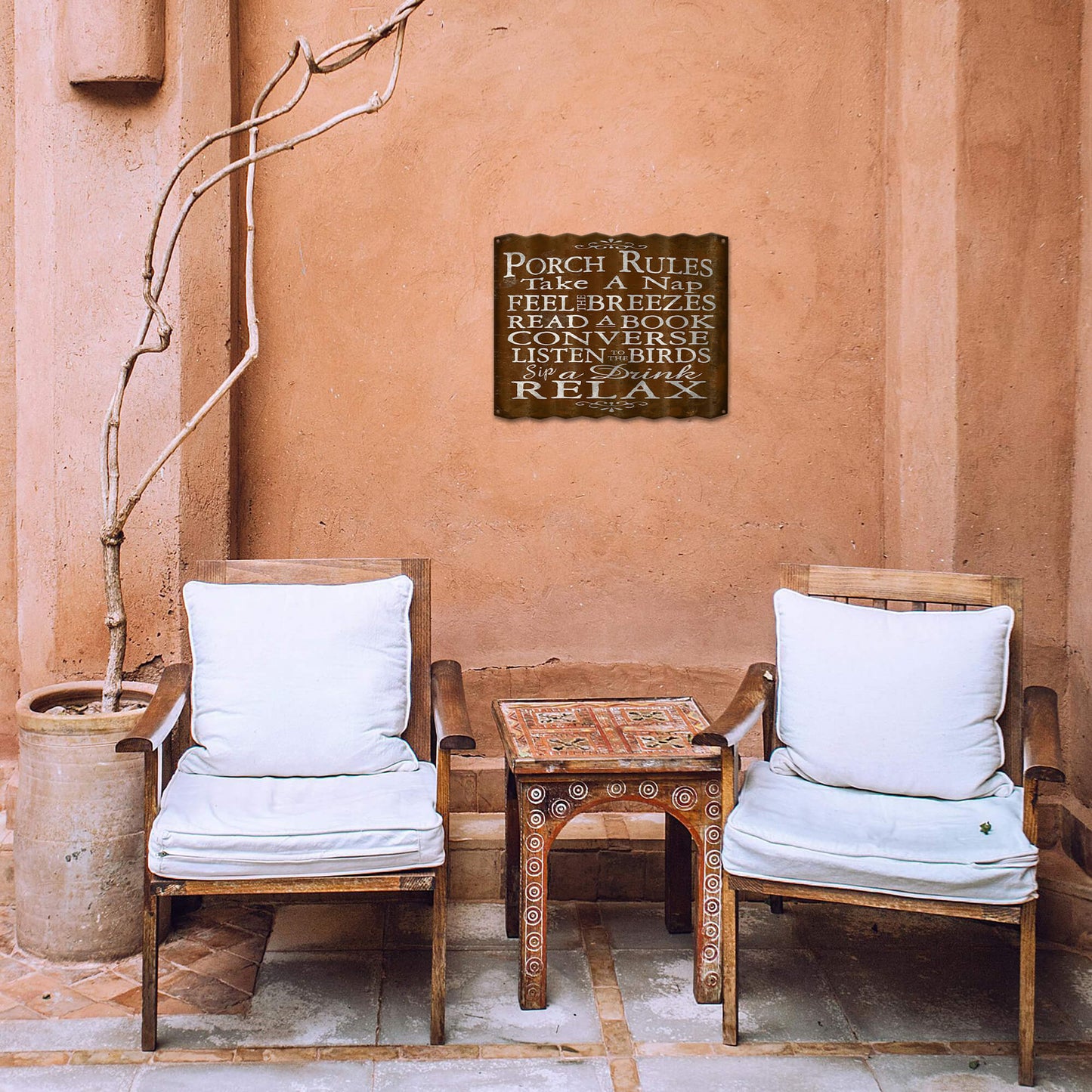 Porch Rules - Corrugated Metal Wall Art