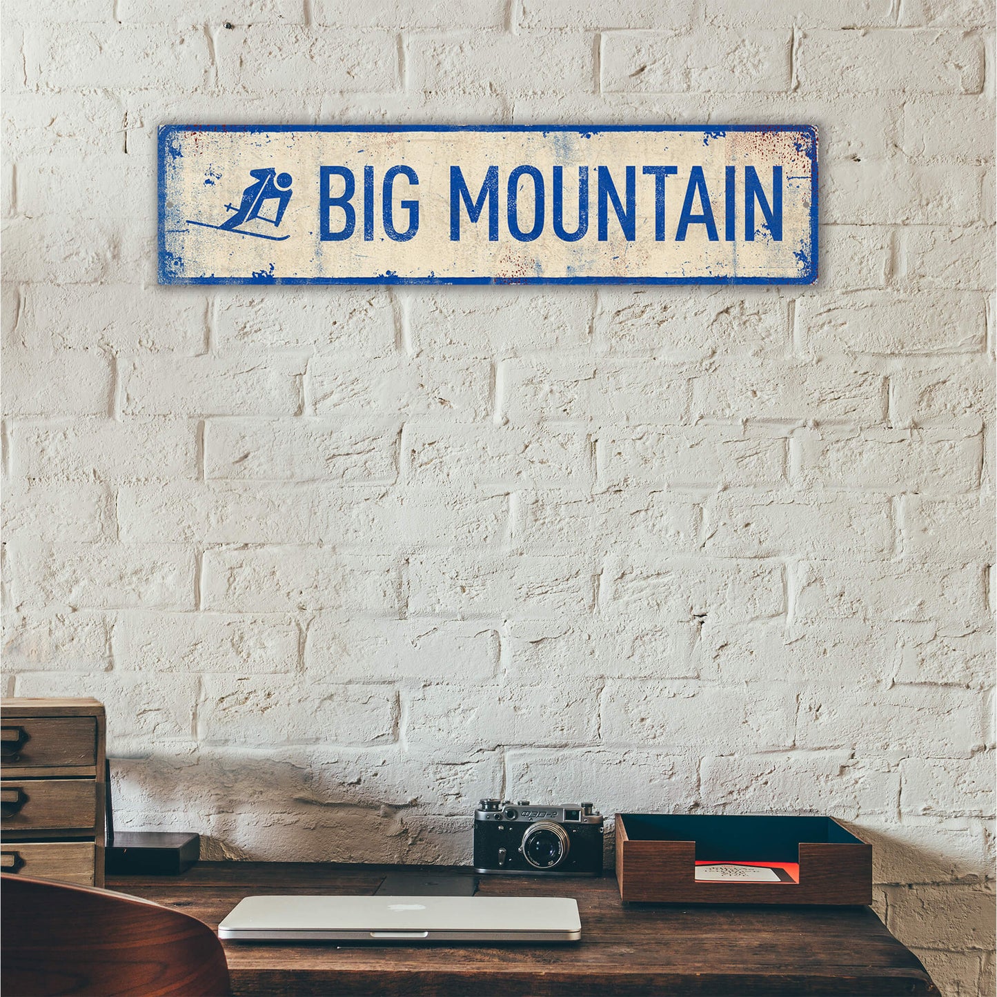 Landmark Skier Custom Signs: White 1 Line - Wall Decor