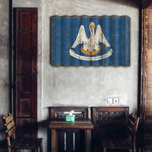 Louisiana State Flag - Corrugated Metal Wall Art