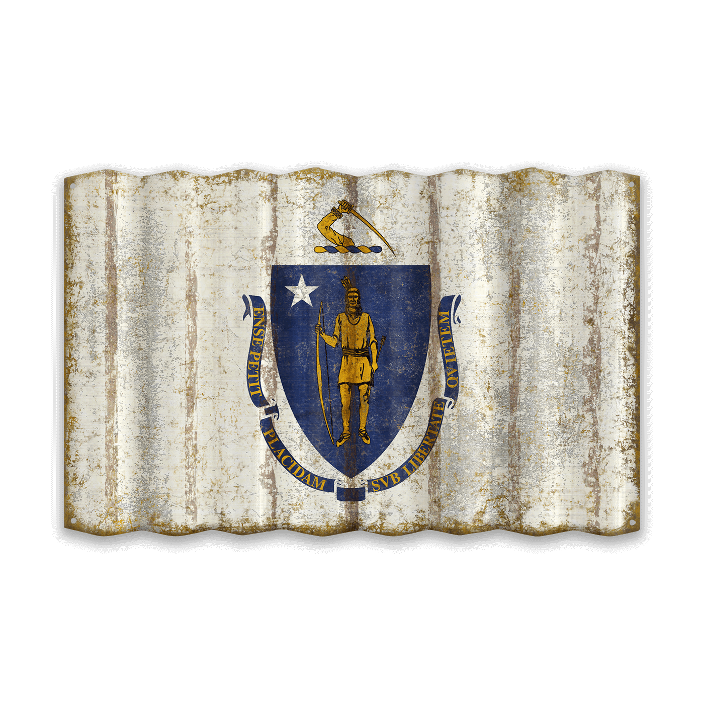 Massachusetts State Flag - Corrugated Metal Wall Art