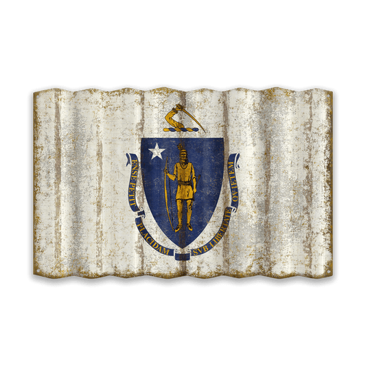 Massachusetts State Flag - Corrugated Metal Wall Art