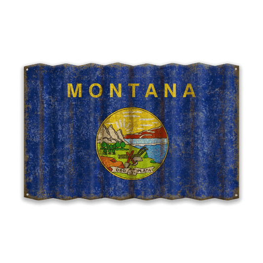 Montana State Flag - Corrugated Metal Wall Art