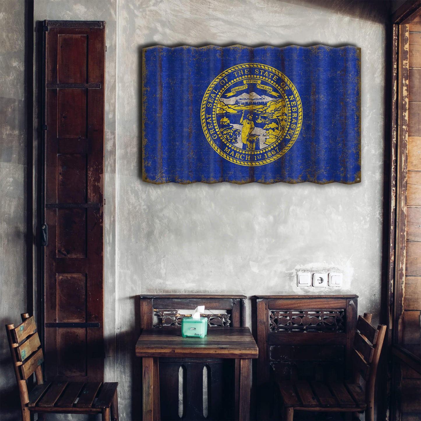 Nebraska State Flag - Corrugated Metal Wall Art