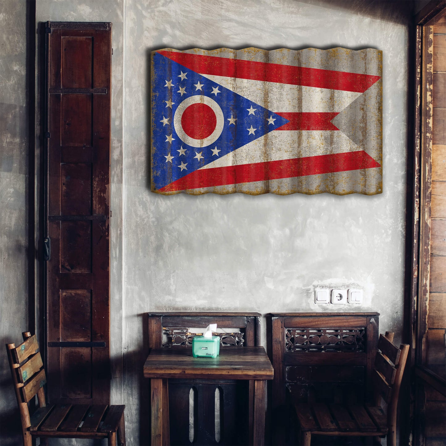 Ohio State Flag - Corrugated Metal Wall Art