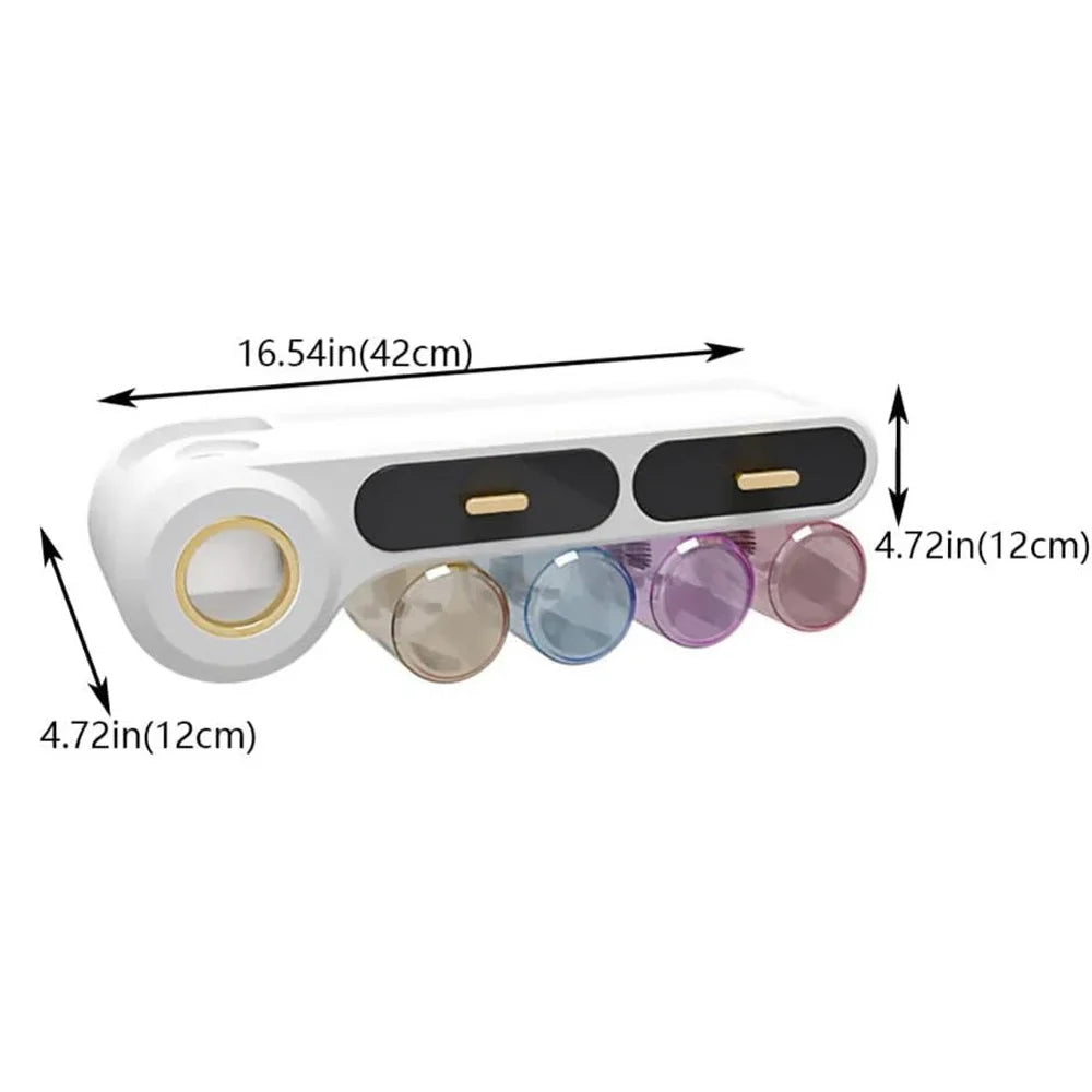 Toothbrush Holder Wall Mounted With Automatic Toothpaste Dispenser And Drawer