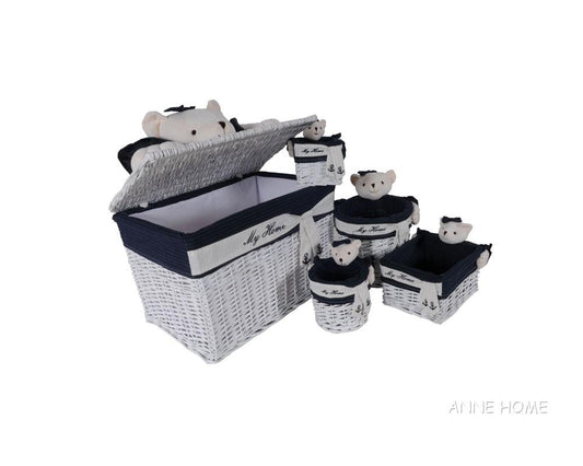 Anne Home - Set of 5 Rectangular Willow Baskets Bear Design
