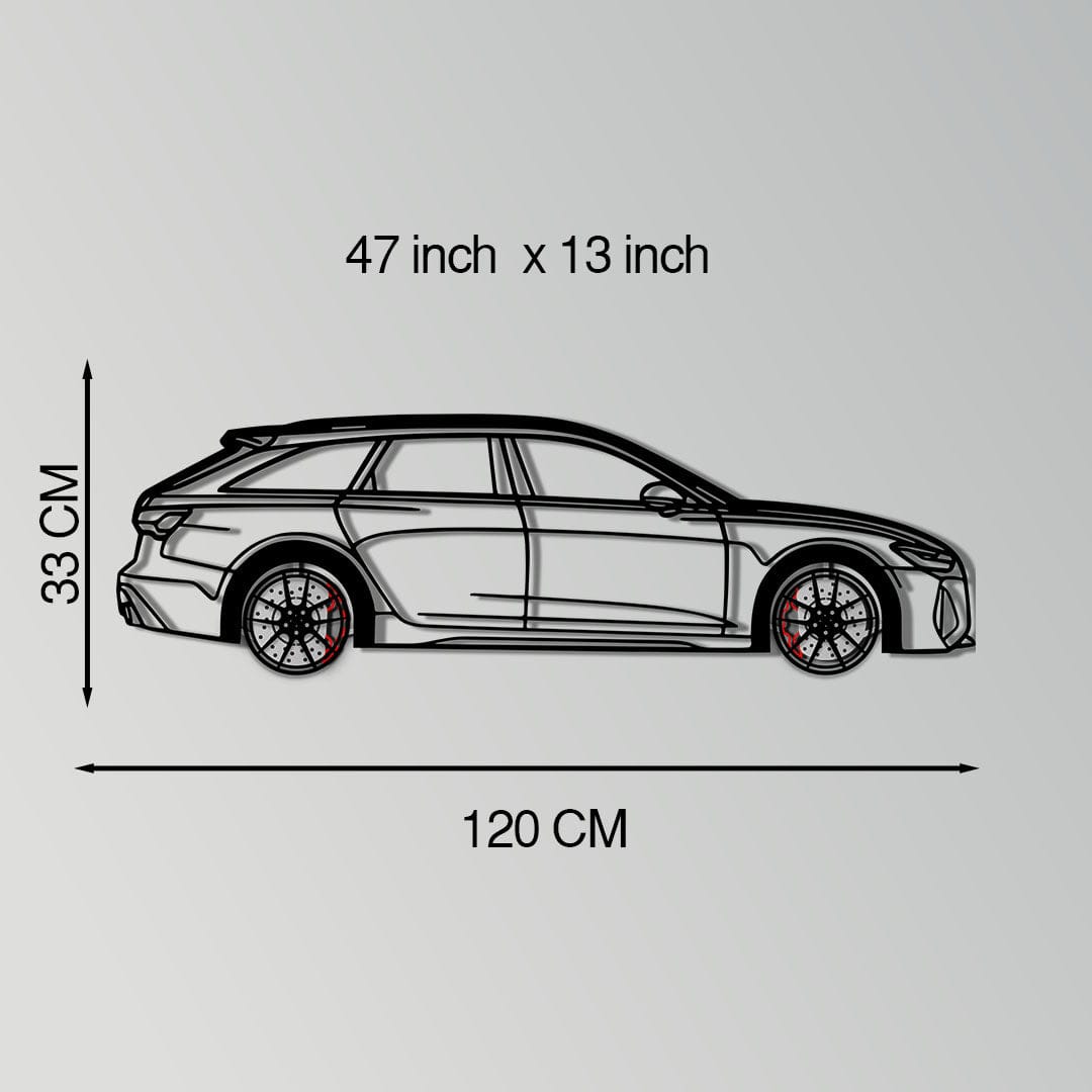 Audi RS6 Avant Metal Car Wall Art with Rotating Wheels - Super Wagon Silhouette Decor - Interactive Automotive Wall Art - KAFMEKA098