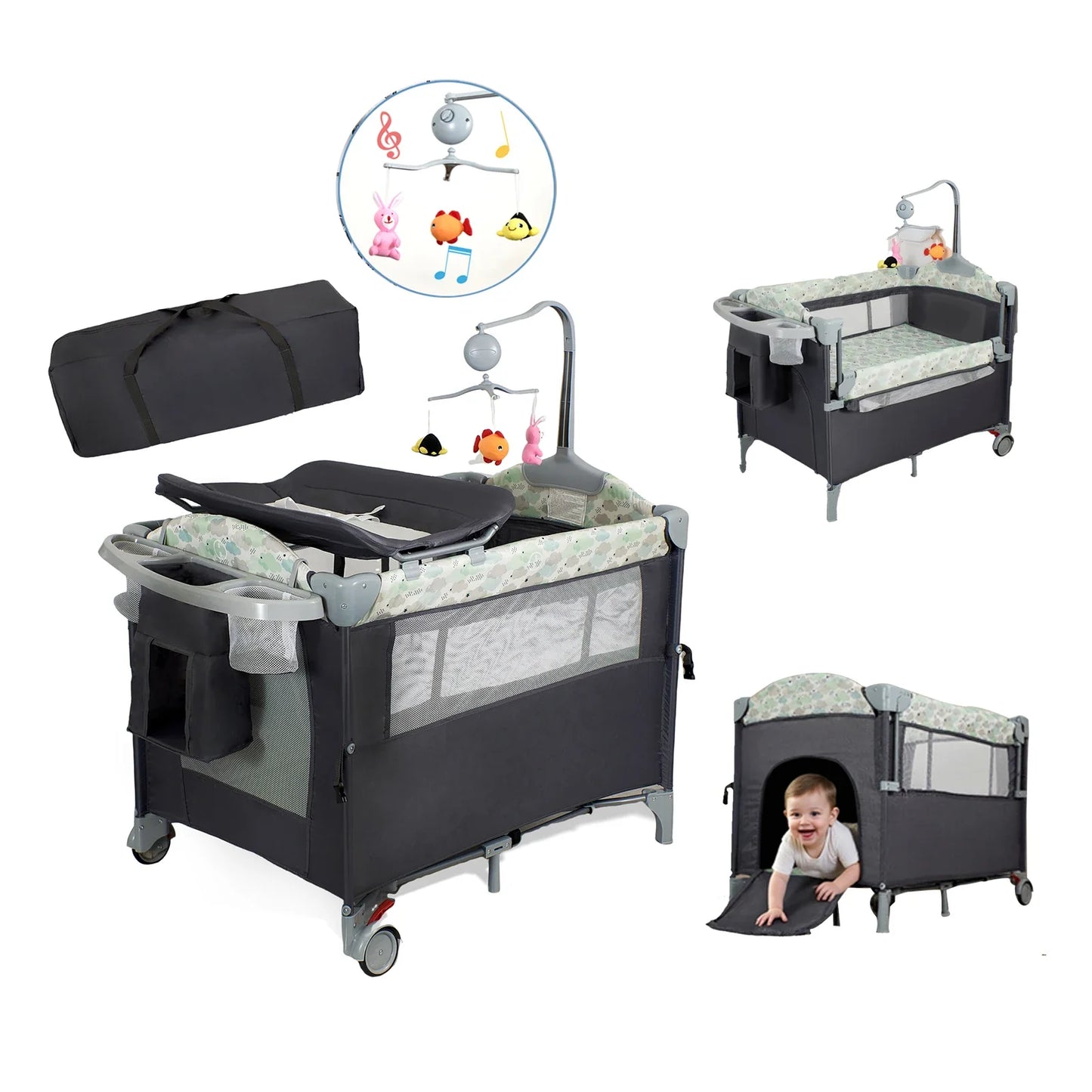 Pack And Playard With Bassinet Changing Table Lockable Wheels MusicBox