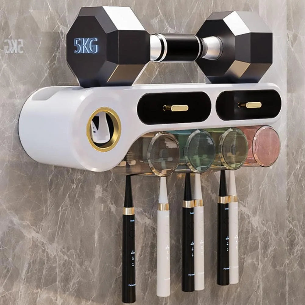 Toothbrush Holder Wall Mounted With Automatic Toothpaste Dispenser And Drawer