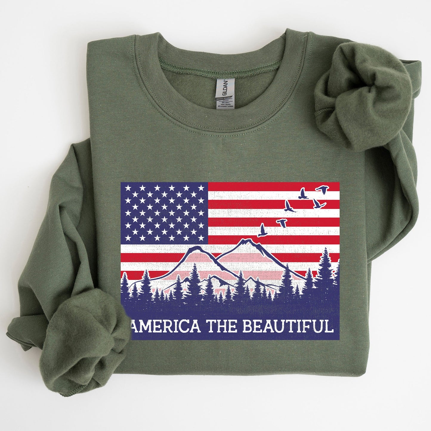 America The Beautiful Flag Mountains Patriotic Scenic Wilderness Outdoor Adventure Sweatshirt