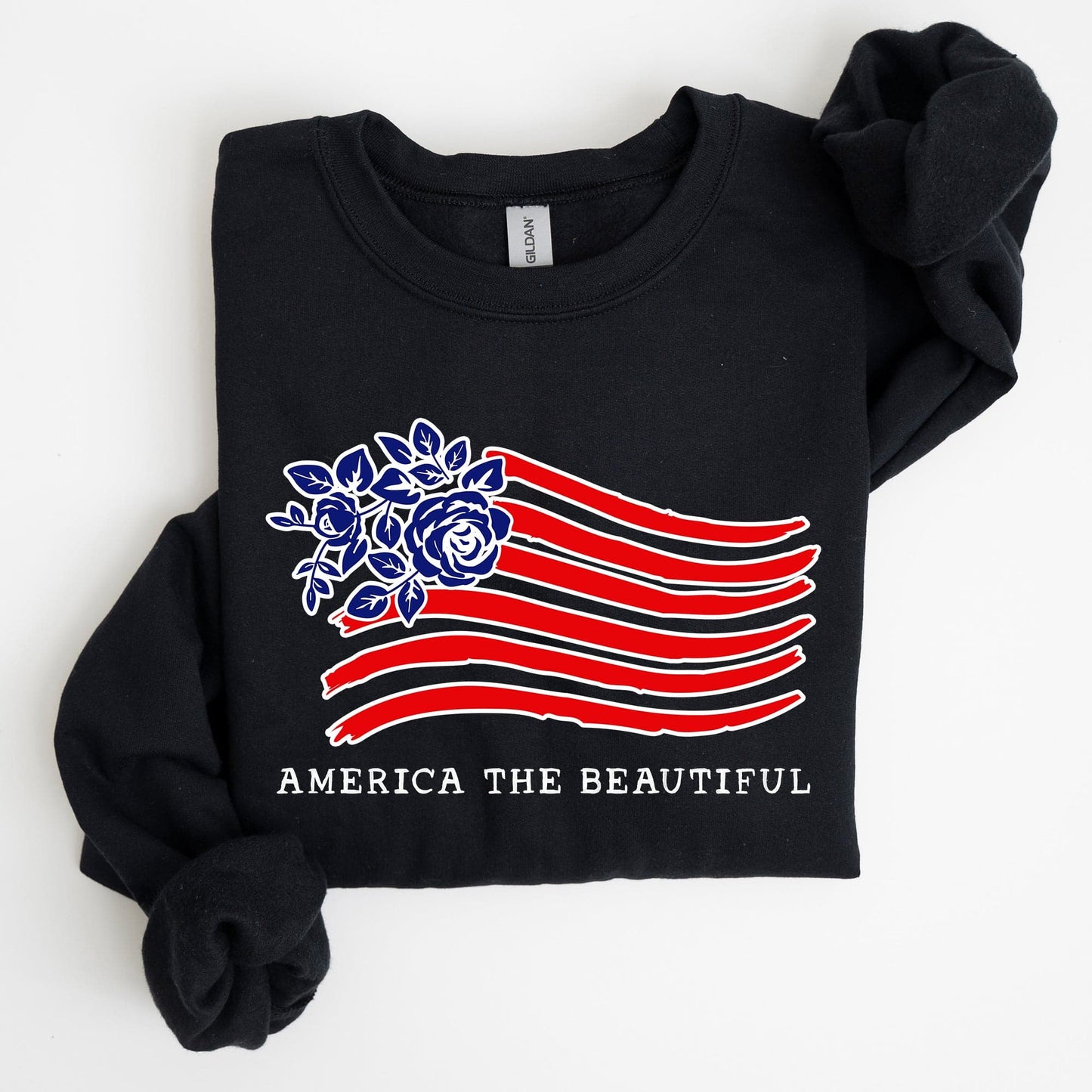America The Beautiful Flower Flag Patriotic Floral Banner Emblem Design Sweatshirt