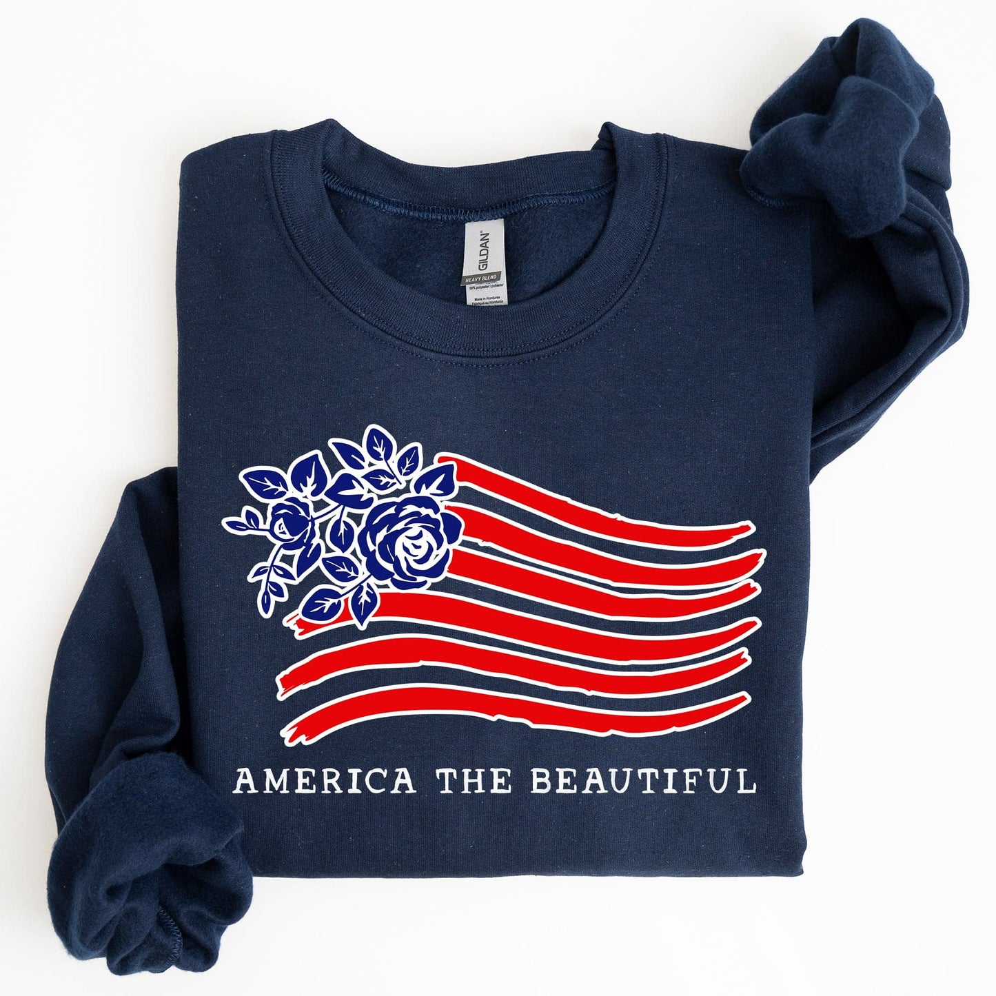 America The Beautiful Flower Flag Patriotic Floral Banner Emblem Design Sweatshirt