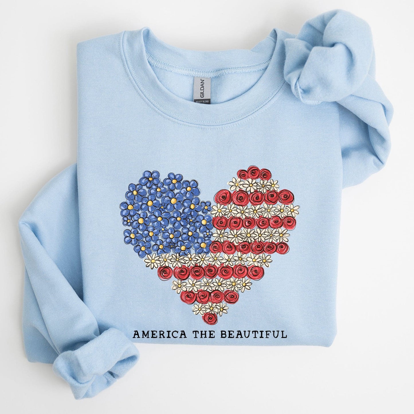 America The Beautiful Flowers Heart Flag American Patriot Floral Motif Sweatshirt
