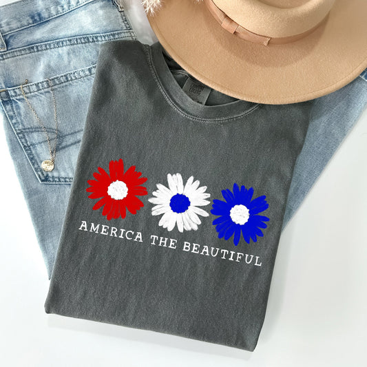 America The Beautiful Flowers Vintage Patriotic Floral Design Comfort Colors Tee