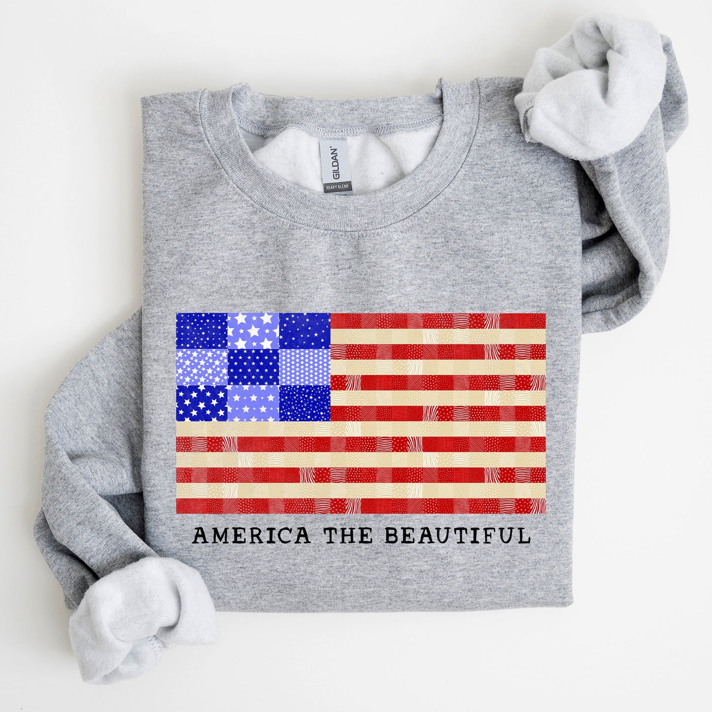 America The Beautiful Patchwork Quilt Flag Patriotic Americana Pride And Honor Sweatshirt