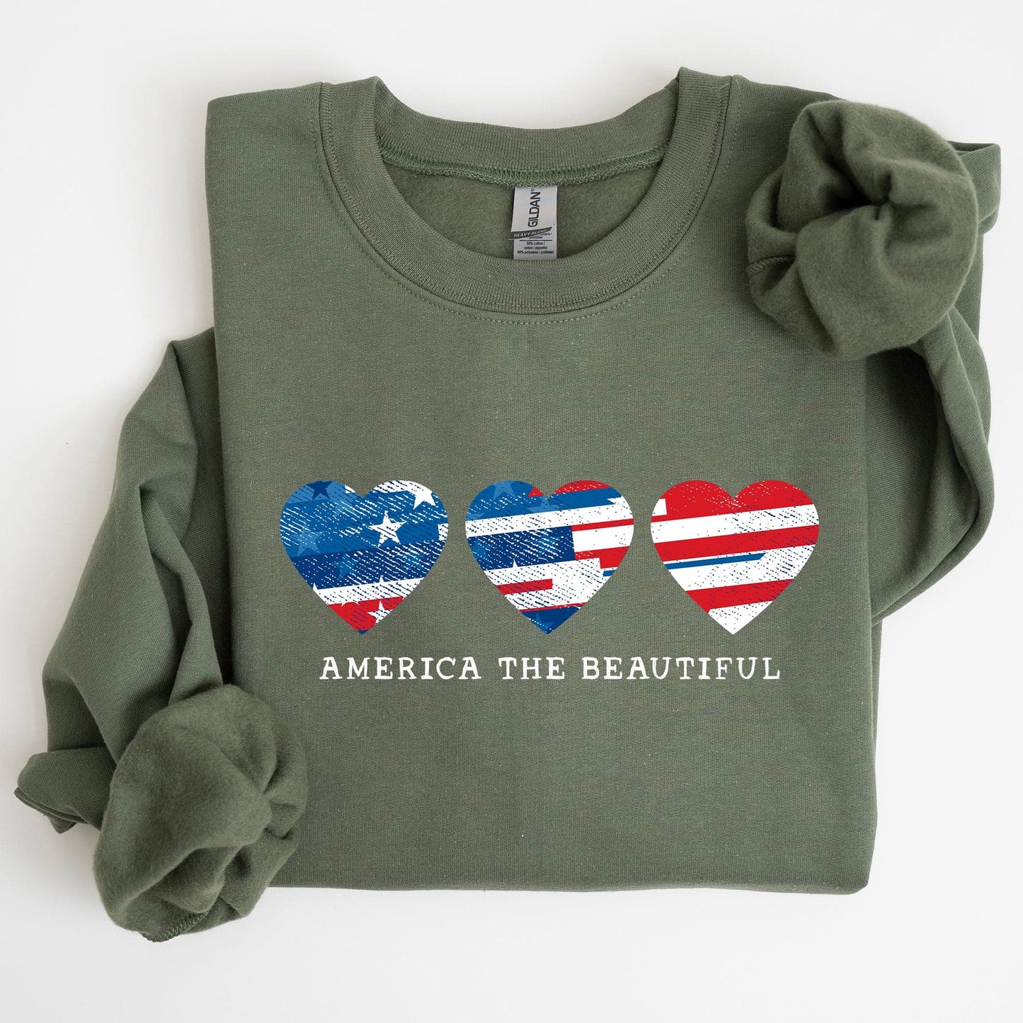 America The Beautiful Retro Hearts Patriotic Vintage American Pride Flag Inspired Sweatshirt