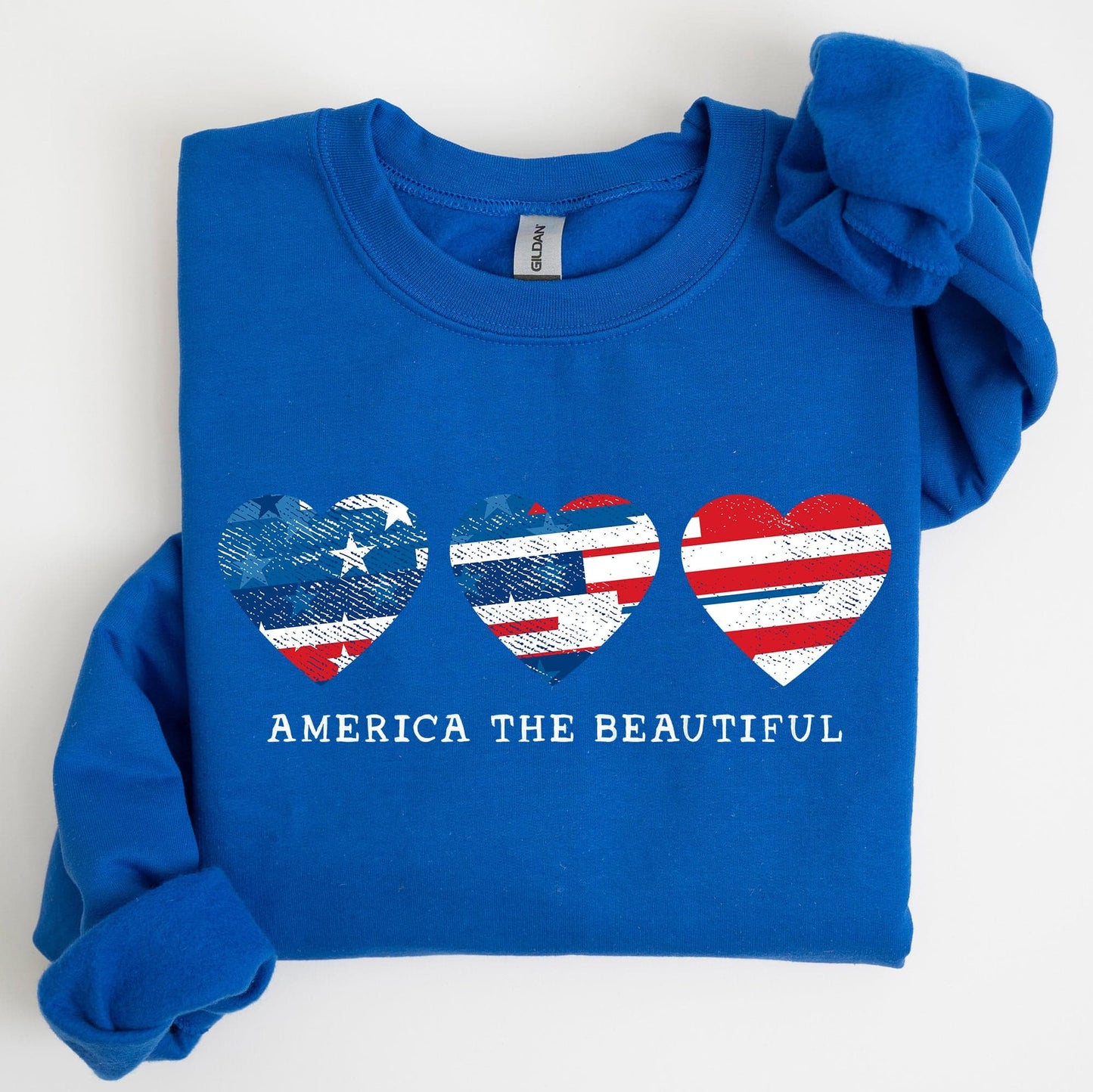 America The Beautiful Retro Hearts Patriotic Vintage American Pride Flag Inspired Sweatshirt