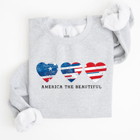 America The Beautiful Retro Hearts Patriotic Vintage American Pride Flag Inspired Sweatshirt