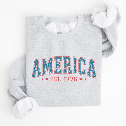 America 1776 Patriotic 4th of July Vintage Graphic Print Across Chest Sweatshirt